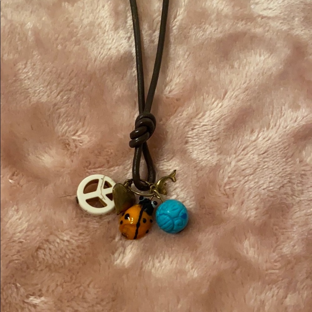 Leather cord charm necklace